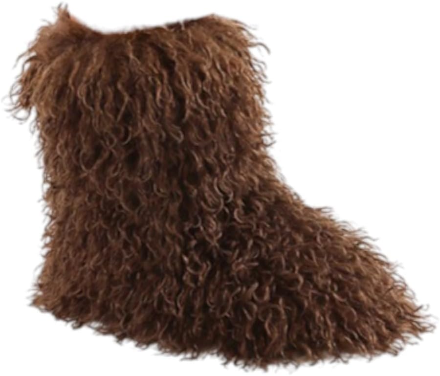 Women's Faux fur Furry Fluffy Short Snow Flat Boot -Mid-Calf Outdoor Indoor Boots