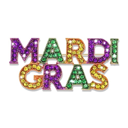 Image of Mardi Gras Brooches Pin for Women Girls Rhinestone Mask Fleur De Lis Brooch Glitter Jester Pins Fat Tuesday Carnial Parade Holiday Brooches Jewelry