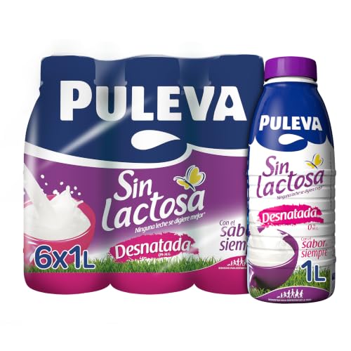 Puleva Leche Mañanas Ligeras Desnatada Sin lactosa - Pack 6 x 1 L - Total: 6 L (81509)