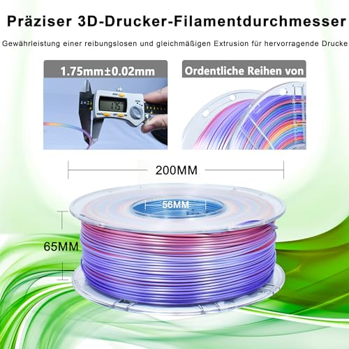 Image of iBOSS 3D Printer Filament 1.75mm + /- 0.02 mm, Rainbow PLA Plus Filament, Multicolor Strong Toughness No-Tangling 1kg, Color Changing Multicolor PLA+ Filament for FDM 3D Printers (Silk Cosmic Rainbow)