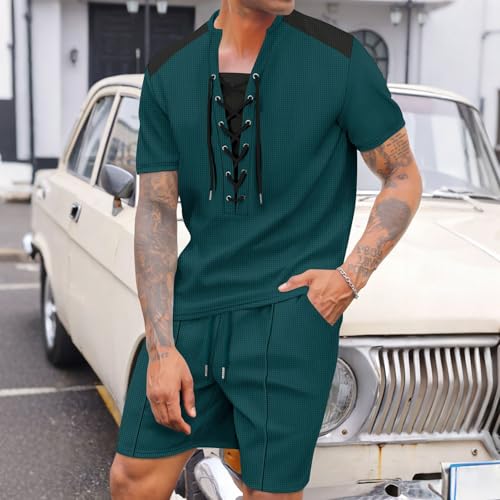 Ensemble vêtements décontractés hommes col rond et short vert L - 3
