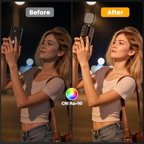 Image of ZORBES Folding Phone Mirror Light, 5-Color Dimmable LED, USB Rechargeable
