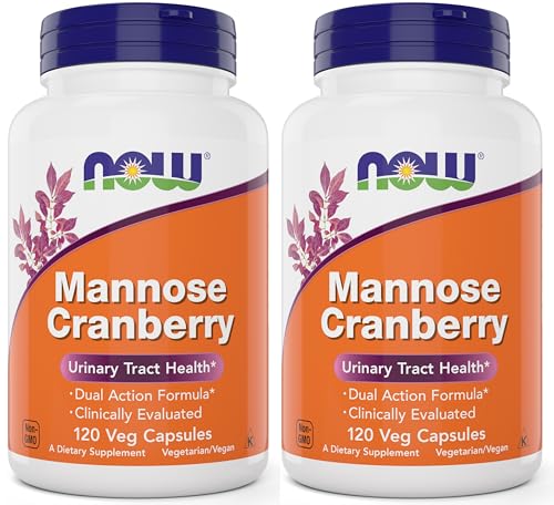 NOW Foods Mannose Cranberry 120 Capsules (Pack of 2) - with PAC - 450mg dMannose 250mg Whole Cranberry - Urinary Tract Health* - Vegan Friendly Supplement Non-GMO