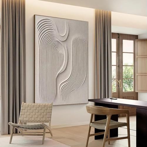 Peinture texturée 3D beige 60x90cm toile abstraite en plâtre - 4