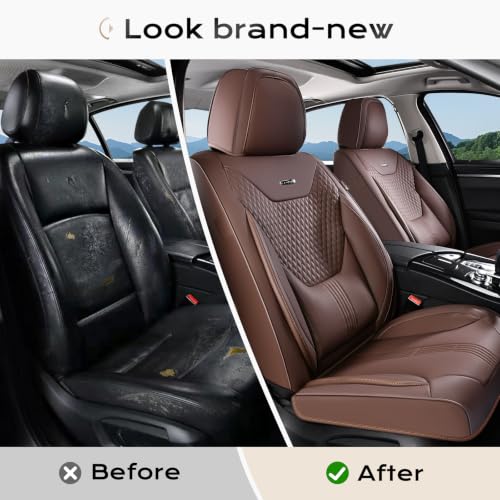 Image of Coverado Car Seat Covers with Lumbar Support, Front Covers for Cars, Universal Automotive Seat Cover, Waterproof, Leather Car Seat Cushion, Interior Seat Protectors for Most Cars
