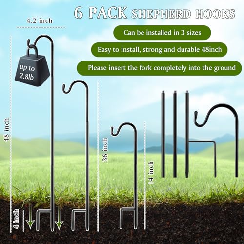 Image of 6 Pcs 48 Inch Shepherds Hook for Outdoor Adjustable Bird Feeder Pole Metal Steel Shepard Hooks for Hummingbird Stand Feeder Pole for Garden Plant, Lantern, Hanging Wedding Decor