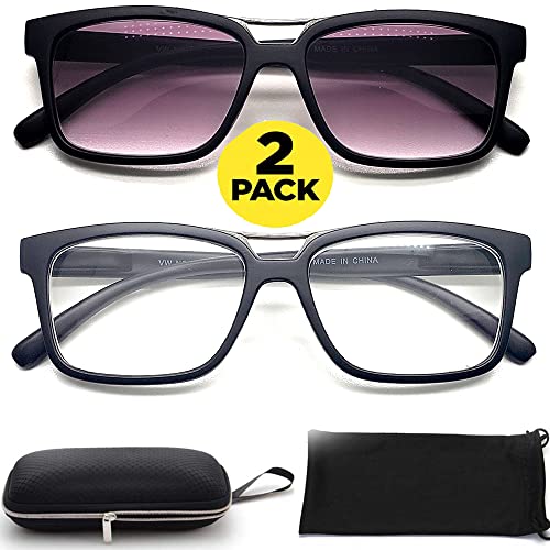 BillyJoe Nearsighted Glasses for Distance Driving Myopia Glasses for Men Women (2Pairs) Rectangular Square Shape2
