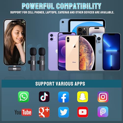 Partyear Microfone sem fio para iPhone, microfone de lapela sem fio profissional duplo para iPhone i