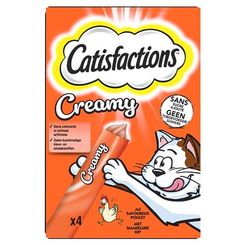Catisfactions Creamy Friandises pour Chat – Goût Poulet – Récompenses pour Chats Adultes et Chatons – Pack de 4 sachets de 10 g (Lot de 11) – Image 3