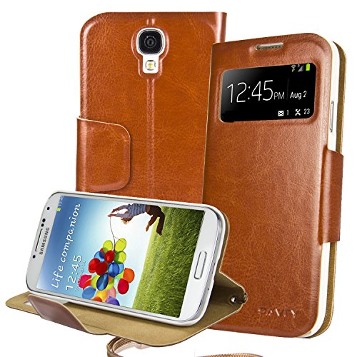 S4 Case, SAVFY Samsung Galaxy S4 Wallet case, Flip Folio [Kickstand Feature] PU Leather Wallet Case with ID&Credit Card Pockets for Samsung Galaxy S4 I9500, (Brown)