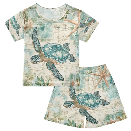senya Short Sleeve Pajamas Sets Summer Cotton Sleepwear Beautiful Green Sea Turtle