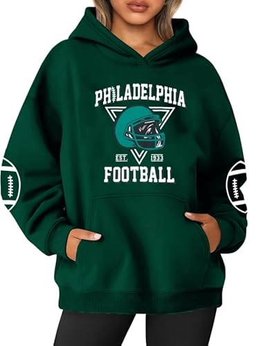 UNIQUEONE Womens Football Hoodie Game Day Sweatshirt Football Mom Shirt Casual Crewneck Pullover Green
