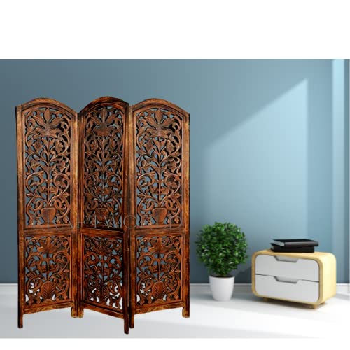 KRAFTWORLD Wooden Room Partition for Living Room,Plant Design Wooden Room Divider 3 Panel