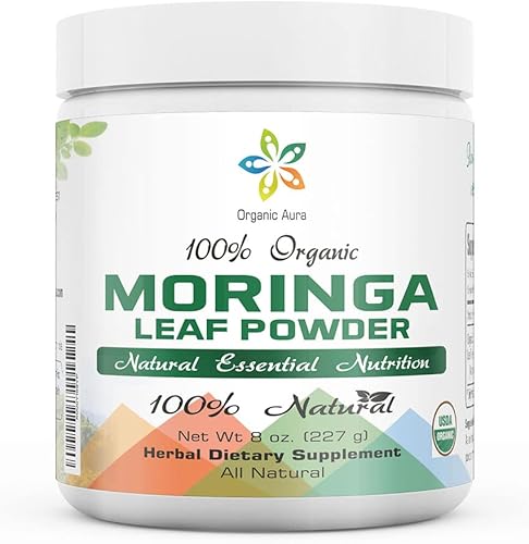 Polvo de hoja de moringa orgánica certificada, 8 onzas. Certificado orgánico por USDA. Aumenta naturalmente la energía, el metabolismo y la