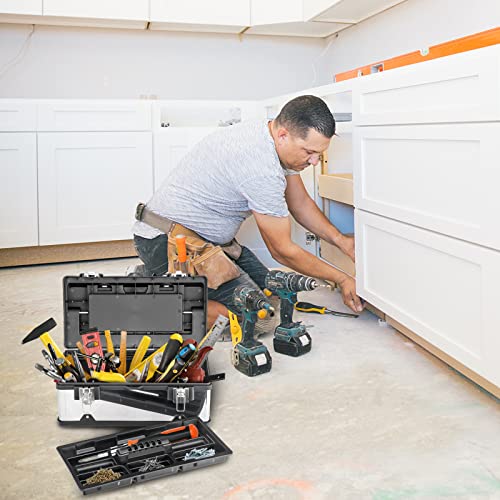 Safstar 19 Inch Tool Box, Lockable Organizer Toolbox W/Removable Tray & Portable Handle, Handle Essential Tool Kit Box, Aluminum Steel Tool Storage Box For Home Garage, Free Assembly #TOP1