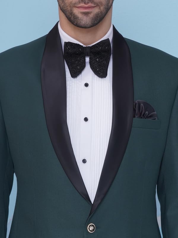 Image of FAVOROSKI Tuxedo Blazer for Men with 2 Pockets | Rayon Slim Fit Blazers | Ethnic Wear Tuxedos | One Button Solid Tuxedo Blazers in Shawl Collar | Blazer for Wedding, Festive, Formal