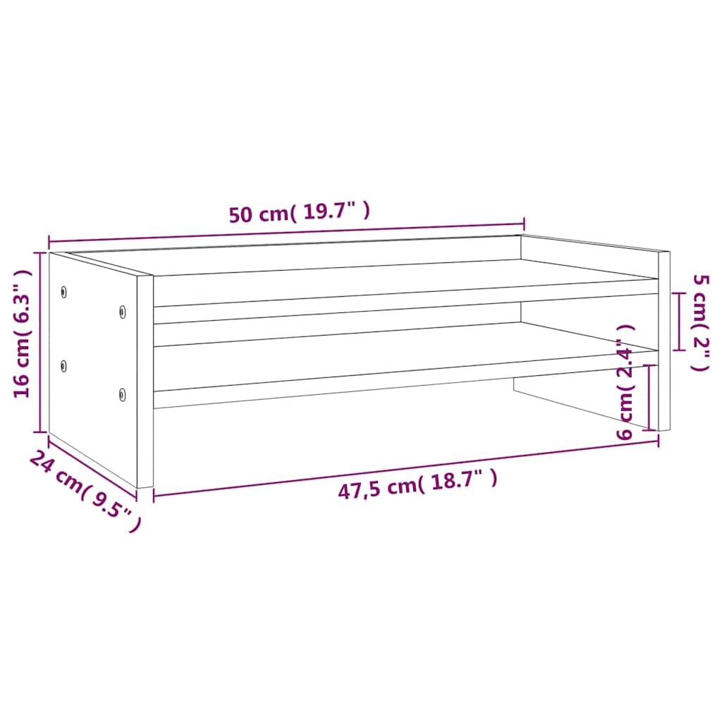 Supporto per monitor bianco in legno di pino massiccio, 50 x 24 x 16 cm, supporto da scrivania con ripiano per monitor, supporto per laptop, ripiano per tastiera, ufficio e home office