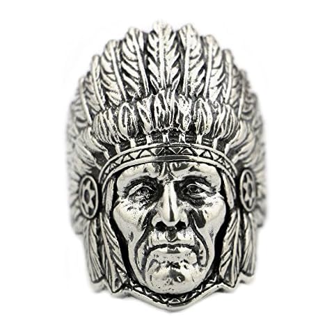LISNION 925 Sterling Silver Indian Chief Ring Mens Biker Rock Punk Ring TA89 (Z) Cover