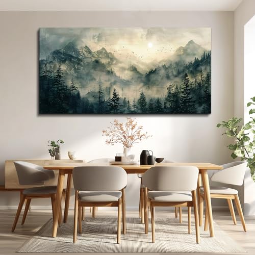 FUHAIHUA Large Framed Wall Decor For Living Room Canvas Wall Art For Office Farmhouse Wall Decorations For Bedroom Forest Fog Landscape Paintings Modern Pictures Artwork Room Home Decor 24x48 In