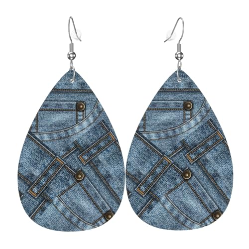 Checkered Denim Teardrop Earrings