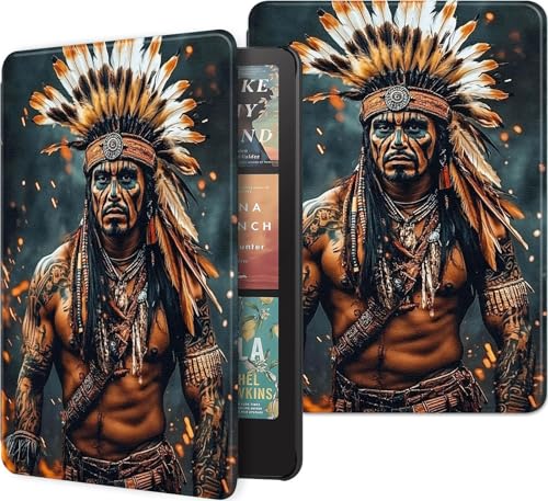 Case for Kindle Paperwhite 12th Gen 2024 (7") & Kindle Colorsoft Signature Edition – Premium PU Leather Cover with Auto Sleep/Wake, Lightweight & Durable Kindle Paperwhite Case, Indian Warrior