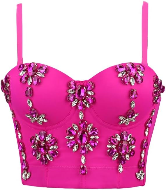 Women's Sexy Rhinestone Bead Bustier Crop Top Club Party Glitter Corset Top Bra