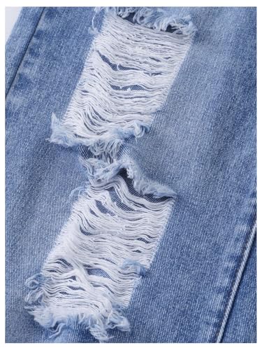 Girl's Y2k Ripped Baggy Jeans Distressed Elastic Waist Straight Leg Denim Pants with Pockets4