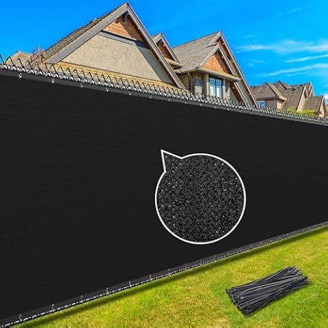 Kesfitt Fence Privacy Screen,6X25FT Heavy Duty 170GSM Fence Covering Privacy with Straps & Brass Grommets,90% Privacy Blockage Mesh Shade Net for Balcony Yard Outdoor Pool Cover