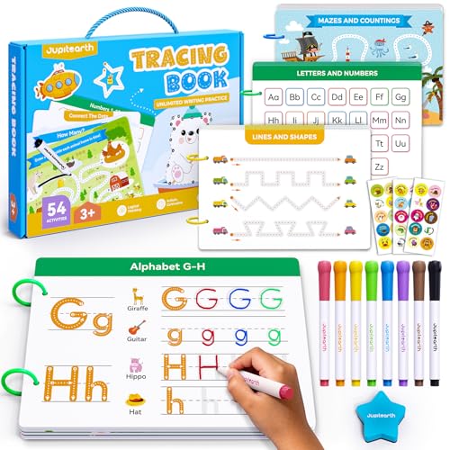 Vorschul-Lernaktivitäten, 54 wiederverwendbare Seiten, Nachspurbücher für Kinder von 3-5 Jahren, Beschäftigungsbuch für Kleinkinder, Schreibübungshefte für den Kindergarten, Lernspielzeug für Kinder