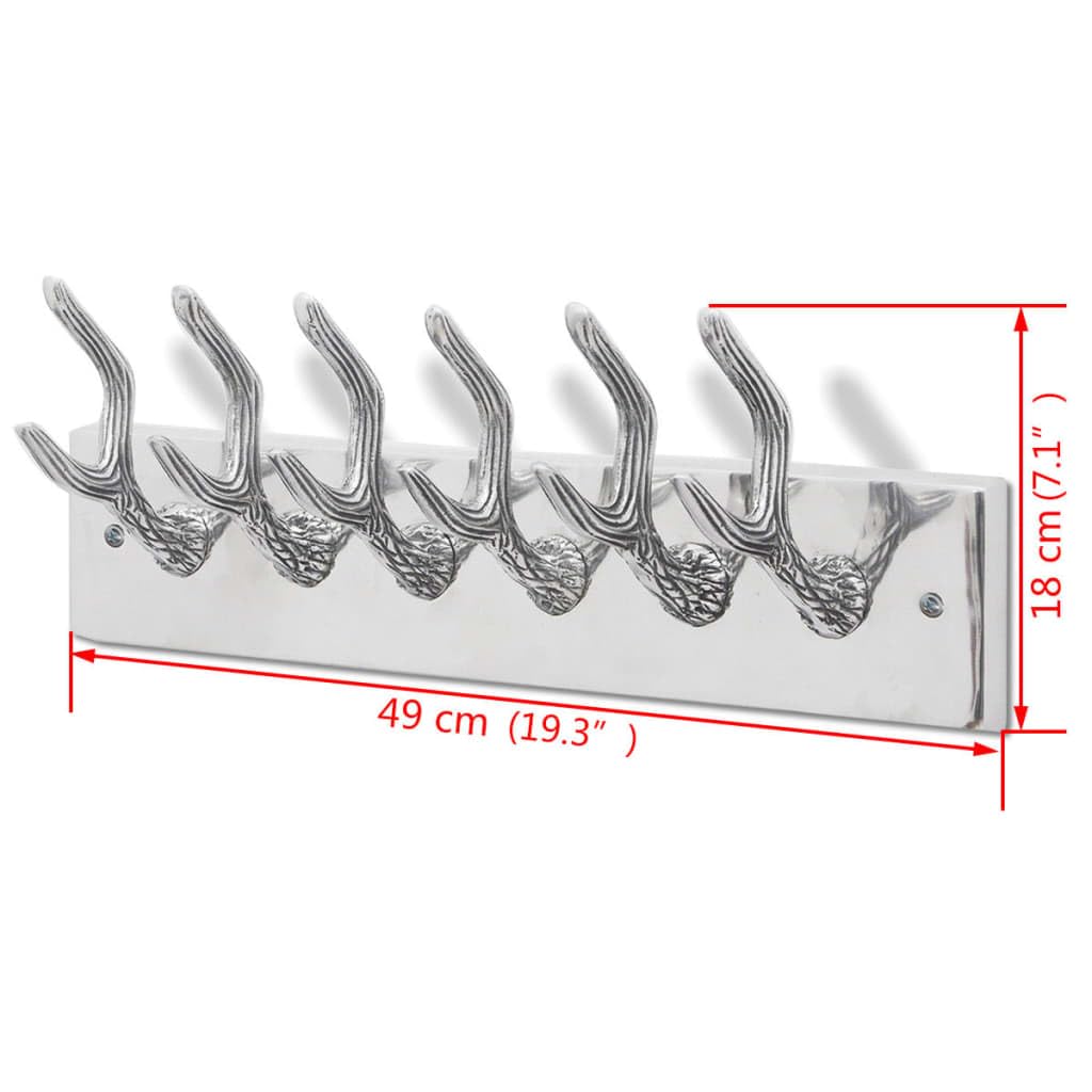 Perchero de aluminio con 6 ganchos para sombrero y corbata, plata pulida, montaje en pared, sistema de montaje invisible, decorativo, práctico, duradero, resistente