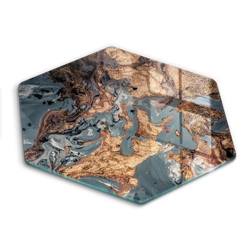 Plaque de protection induction Wallfluent en verre hectogonal au design de roche dorée