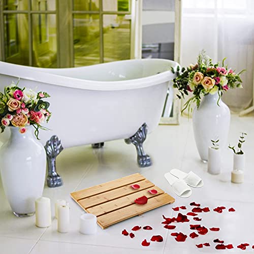 Yarlung Bamboo Bath Mat Wooden Shower Mat, 17.5 x 13 Inches Bathroom Non-Slip Bathtub Mat Waterproof Floor Mat Doormat for Spa Relaxation, Indoor or Outdoor