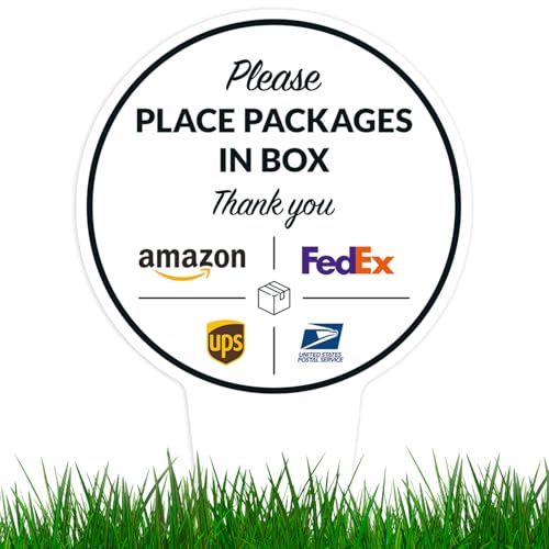 Image of Package Delivery Sign, Please Leave Packages Here Sign, FedEx, Amazon, UPS, USPS, 9x17 Inches Round Shape, Aluminum Composite Made in USA by Sigo Signs