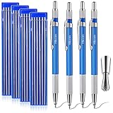 Hiboom 4 Pcs Welders Pencil with 48 Pcs Silver Round Refills, Mechanical Pencils Metal Marker with Built-in Sharpener for Pipe Fitter Welder Steel Construction Fabrication Woodworking, Design Patent
