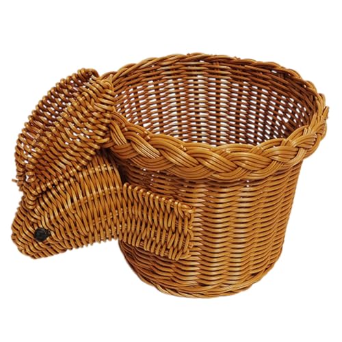 TOKIDNY Cesta de Mimbre Sintético Forma de Conejito Organizador de Almacenamiento Creativo Frutero Espacioso para Snacks y Frutas Cesta Decorativa Multifuncional para Hogar y