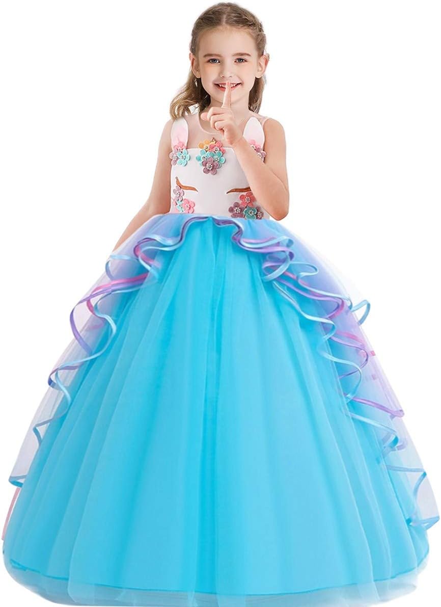 Disfraz de cumpleaños de unicornio HOIZOSG para niñas, vestido de