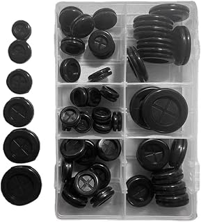 Hudefy 52 Piece Round Rubber Grommet Kit Two-Sided Hole Plug Black Rubber for Protecting Wires for Wire Plug, Cable, Plumbing
