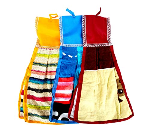 Image of Space Fly 500 GSM Multicolor Cotton Kitchen Hanging Towels - 25x45 CM | Soft & Absorbent Hand Towels with Loop Hook for Bathroom & Kitchen Use | Quick-Dry, Washable Dish Towel (Set of 3)