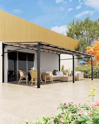 Garvee 10'x20' Wall-Mounted Hardtop Gazebo | 6mm UV-Resistant Polycarbonate Roof | Reinforced Aluminum Lean-to Pergola for Patio, Deck, Backyard | All-Weather Shelter (2025 Sturdy Design)