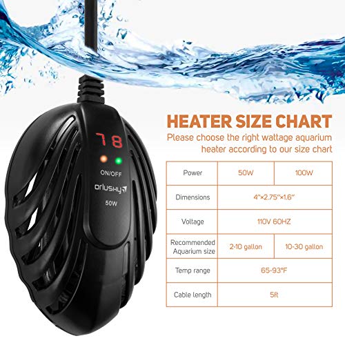 Orlushy 100W Mini Submersible Aquarium Heater with External Temp Controller and Built-in Thermometer for Small Fish Tank - Image 3