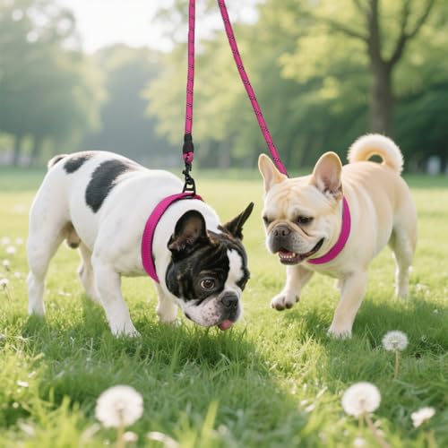 Taglory Doppelte Leinen/Hundeleine Doppelleine für 2 Hunde/Keine Verwicklung Reflektierend Kletterseil/Verstellbar Splitterleinen/75cm, ROSA