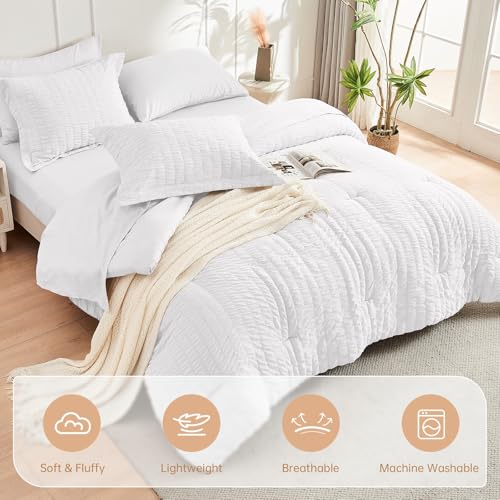 Jollyvogue 7- Pieces Queen Comforter Set, Comforter Set White Seersucker Bed In A Bag Queen thumb #1