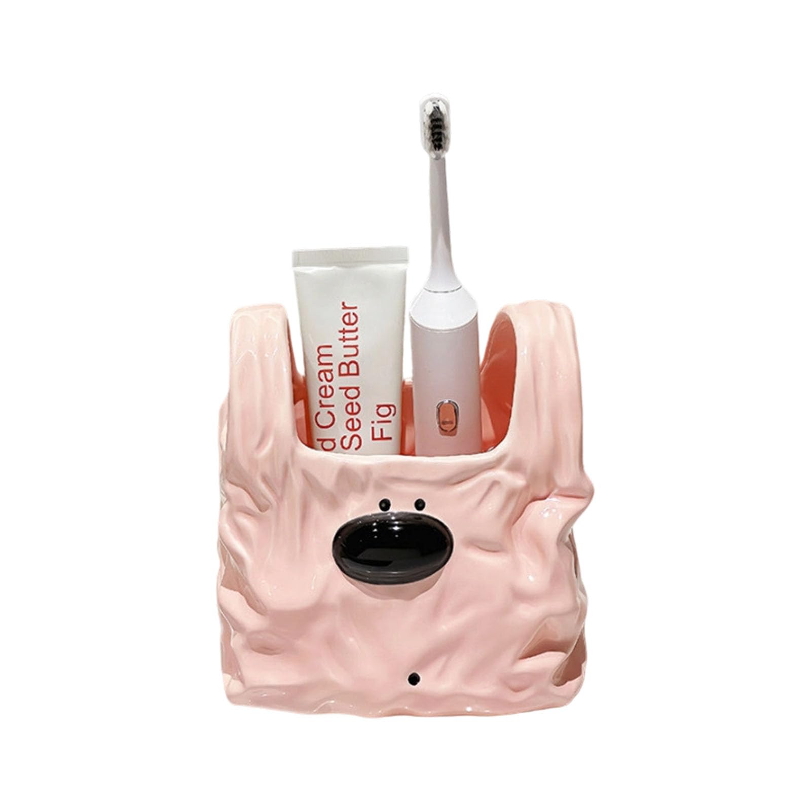Top Ceramic Desk Organizer, Bag Shaped Holder for Pens, Makeup Brushes, Remotes and Compact Vanity Storage Ceramic Pen Holder Vanity Organizer Bag Shaped Storage Cup Makeup Brush Remote Tabletop Desk