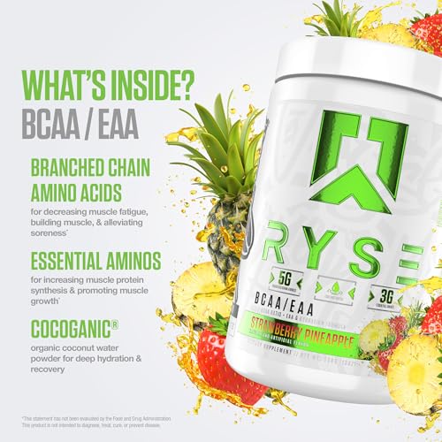 Image of RYSE BCAA EAA Powder - Strawberry Pineapple - 5g Branched Chain Amino Acids, 3g Essential Aminos, Sugar-Free Electrolytes for Pre & Post Workout Muscle Recovery, Hydration and Strength - 30 Servings