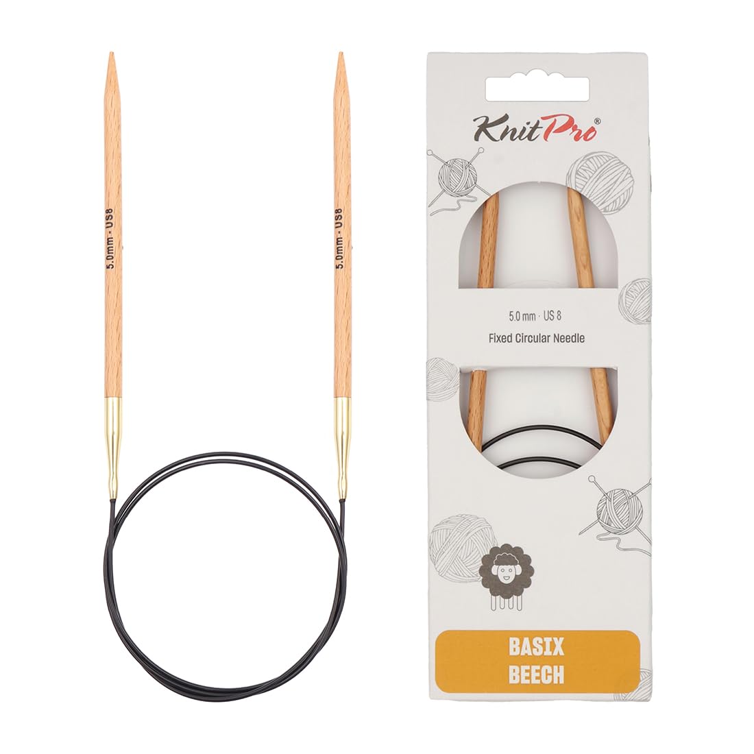 KnitPro Basix Beech Fixed Circular Needles 32" (80cm) | 5.00mm