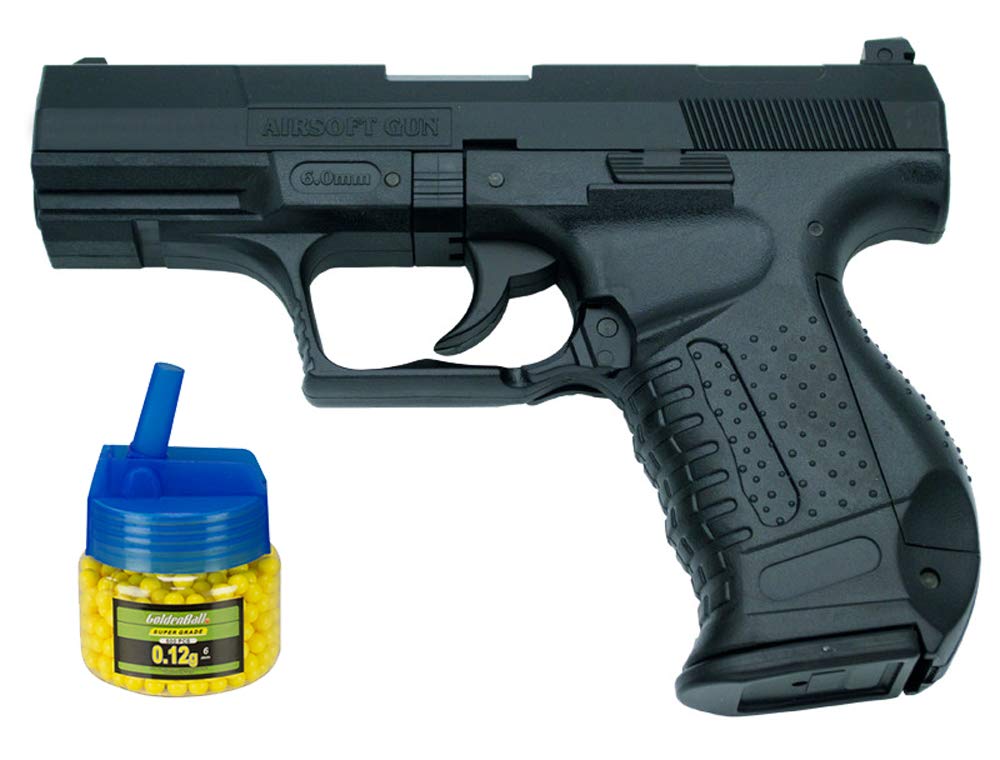 Tiendas LGP - Pistola HFC Tipo Walther P99 - Negra - Pistola Muelle Pesada Calibre 6 mm - Energía 0.29 Julios - Velocidad de Disparo 70m/s - 230 FPS. + Biberón 500 Bolas 12 Gramos de 6 mm. de Regalo