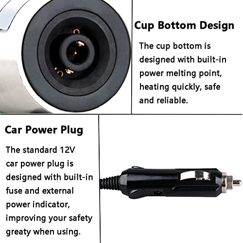 TOTMOX Auto Wasserkocher, 400ml 12V Tragbare Elektroauto Reise Thermoskanne Edelstahl Mini Travel Cup Auto Elektrokessel Auto Zigarettenanzünder beheizter Wasserbecher, Schwarz