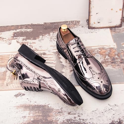 Image of Men's Sparkle Patent Leather Brogue Wingtip Lace Up Dress Oxford Shoes Tuxedo Modern Round Toe Slip On Derby Shoes for Wedding Evening Party