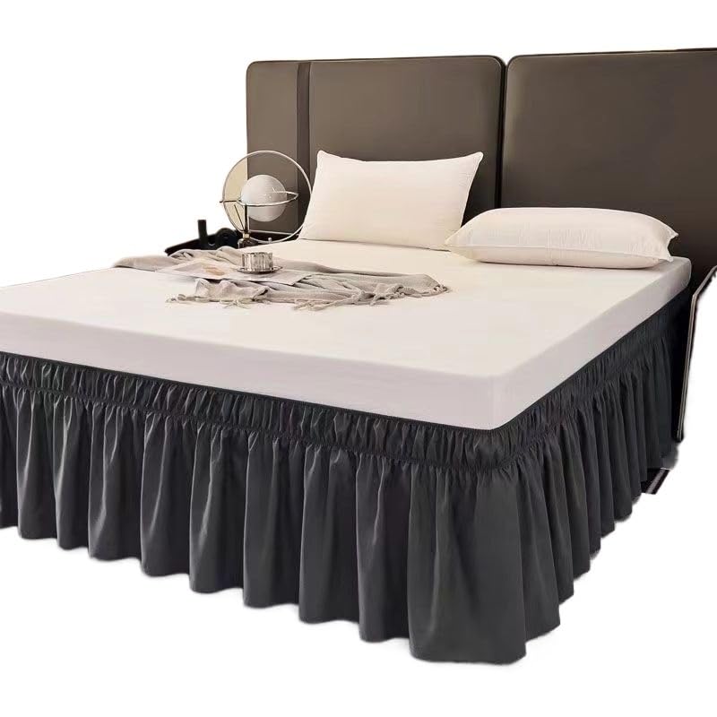Gonne Per Letto Gonna da letto avvolgente con volant tinta unita con doppio strato di tessuto elastico resistente allo sbiadimento - caduta da 15 pollici(Dark grey,160x200x38cm)