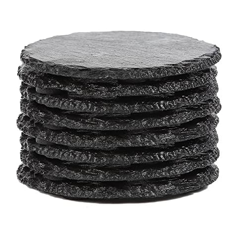 8pcs Round Black Slate Stone Coasters Bulk Round Slate Stone Cup Coasters for Drink Bar Cover